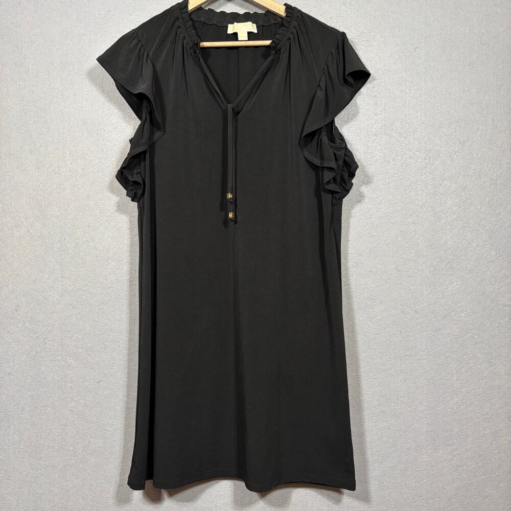 Michael Kors Black Flutter Ruffle Dress Large Short Sleeve Feminine Flowy Witchy
